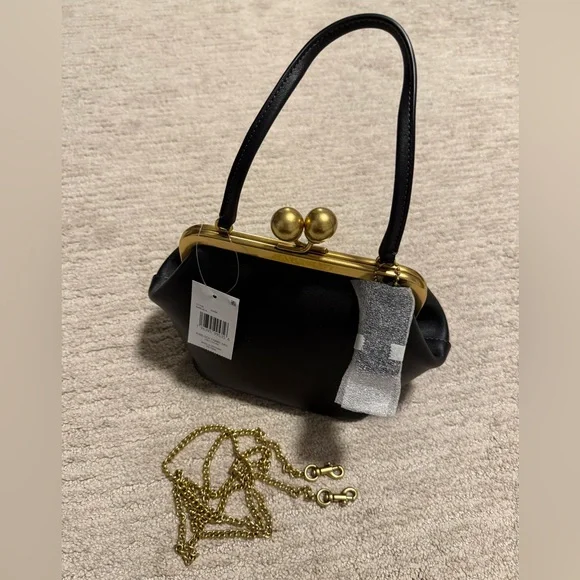 Coach black leather kisslock frame bag 16 top handle crossbody - Picture 1 of 6